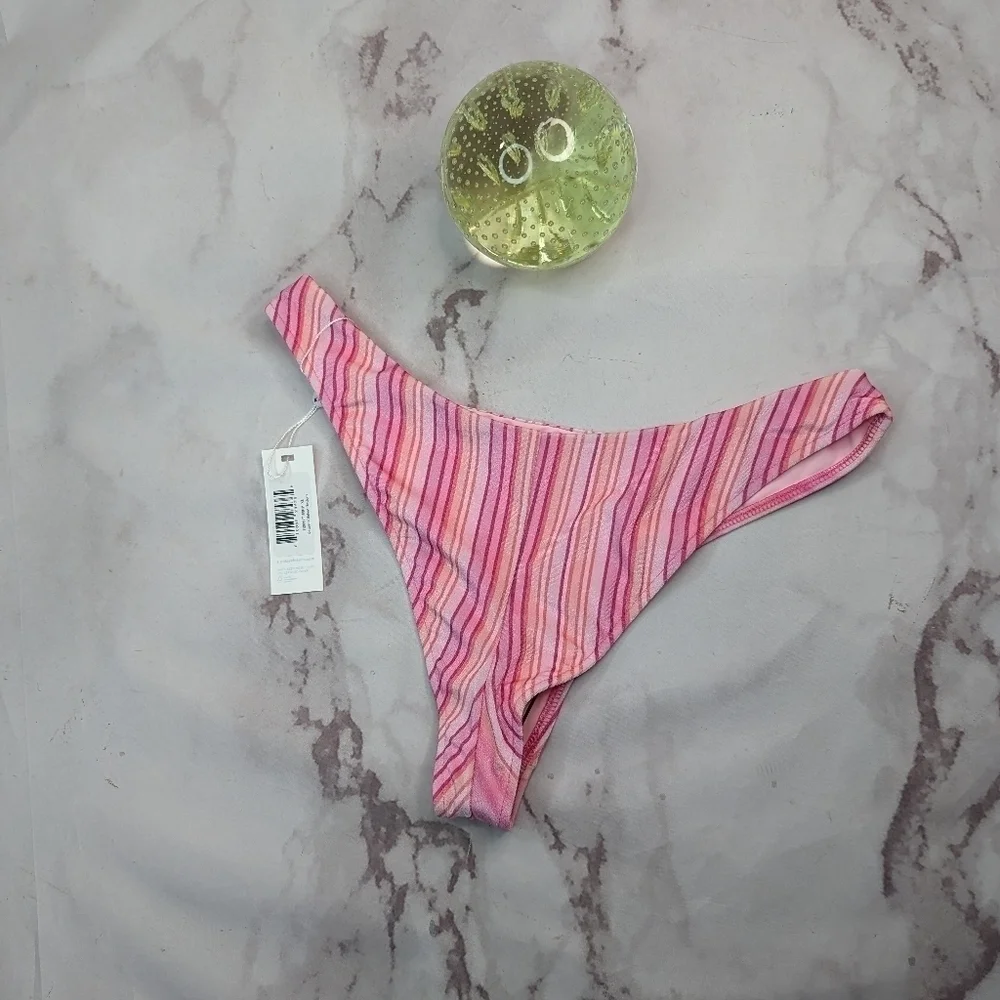 Frankie's Bikinis Bottoms Women XL Swim Bathing Velvet Pink Stripe Katarina